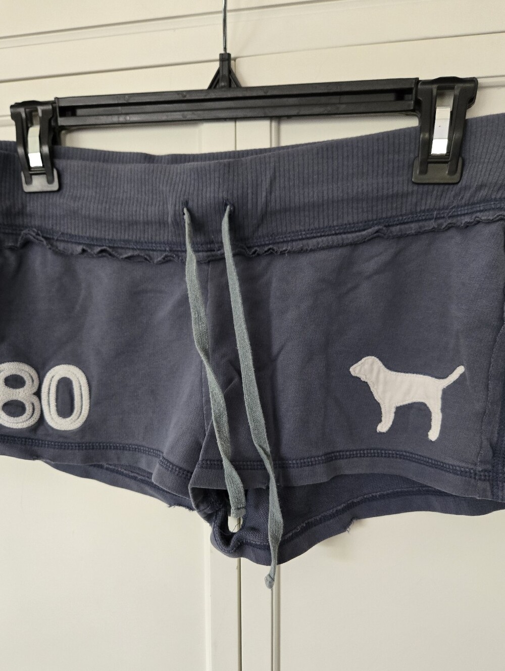 PINK Victoria's Secret Navy Blue Athletic Drawstring Shorts with Dog Logo - Picture 2 of 4